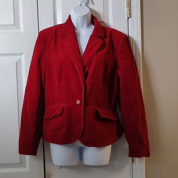 Vintage Tommy Hilfiger Stretch red corduroy blazer jacket  Sz 10 - Picture 1 of 5